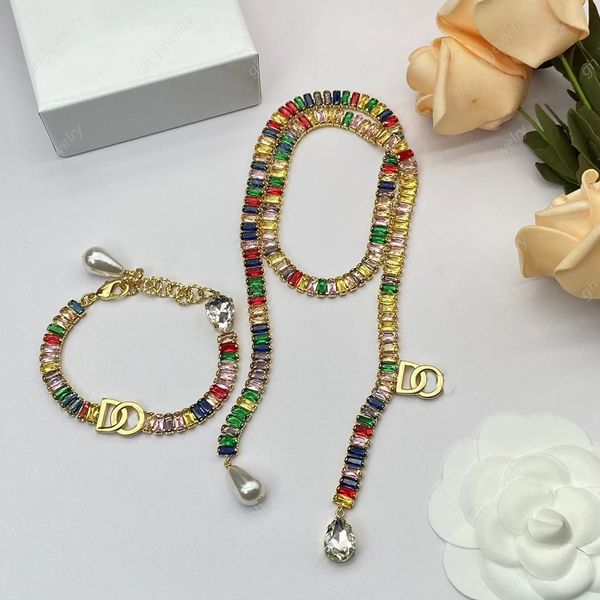 

2023 new fashion jewelry sets colorful crystal necklaces luxury designer bracelets for women party lovers gift, Silver
