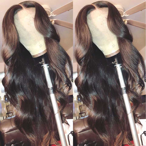 

body wave human hair lace frontal wigs for black women brazilian remy pre-plucked 13x4 wigs with baby hair 28 inch, Black;brown