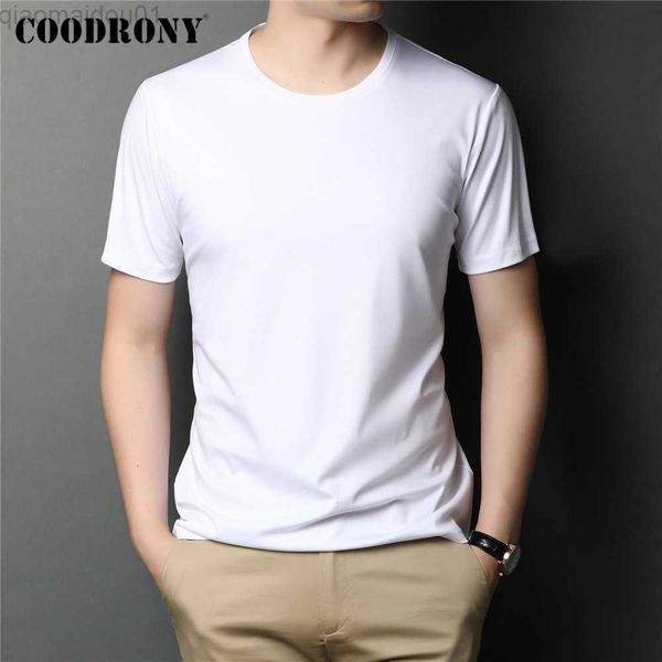

men's t-shirts coodrony brand summer cool cotton tee classic pure color casual o-neck short sleeve t shirt men clothing c5202s l230707, White;black