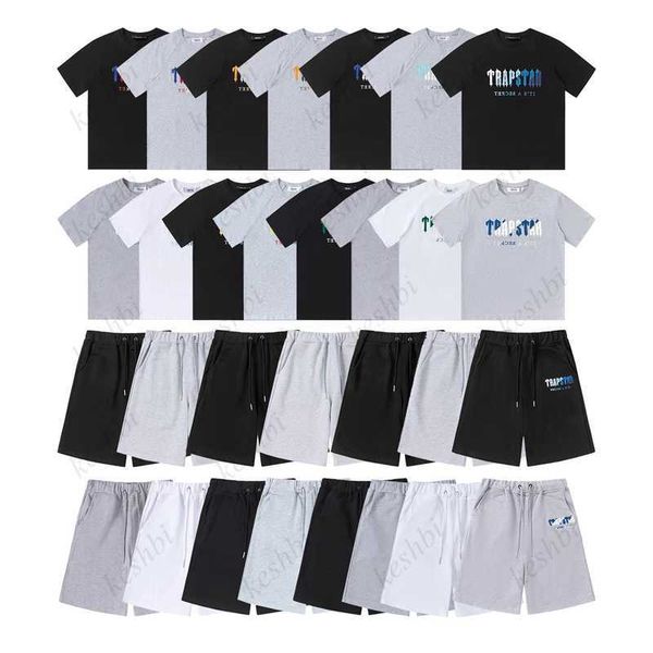 

trapstar mens t shirt pants 2 piece sets designer rainbow towel embroidery decoding tshirts men's black white round neck t-shirt, White;black