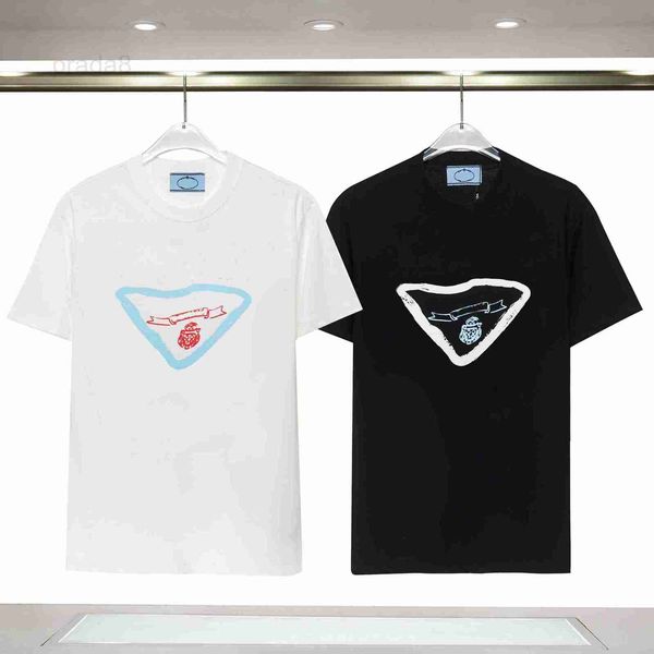 

men's t-shirts designer 23ss men women tee triangle letters print short sleeve man crew neck paris fashion streetwear black white cl8d, White;black