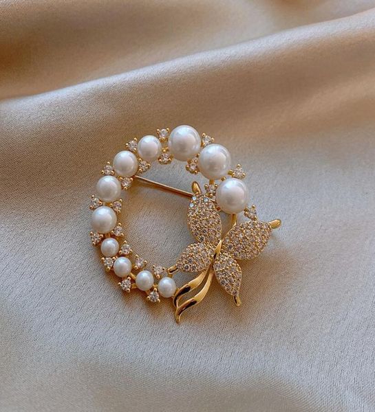 

gold silver diamond pearl butterfly brooches for women literary fan temperament wedding dress broch pin bride engagement pins clot4151764, Gray