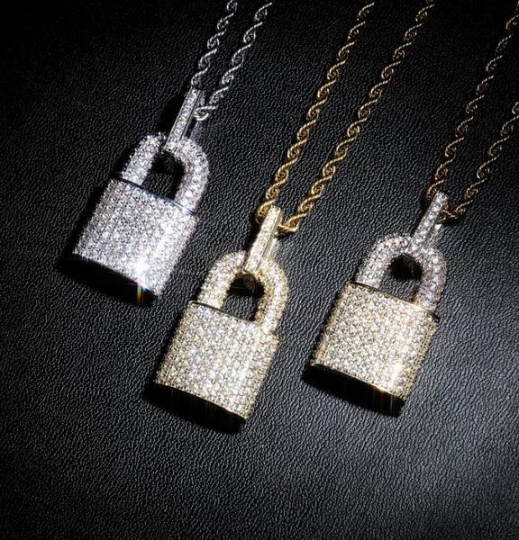 

hip hop bling lock pendant iced out bling cubic zircon necklace for men jewelry charm cx2007216054568, Silver