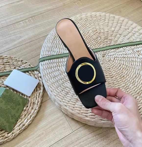 

casual shoes designer womens leisure flat bottom sandal summer fashion leather sandbeach slipper luxury brand high quality, Black