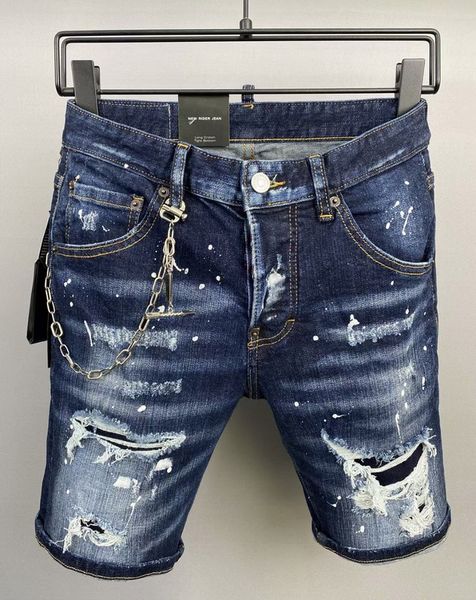 

chain patch man short jeans rip painted, Blue