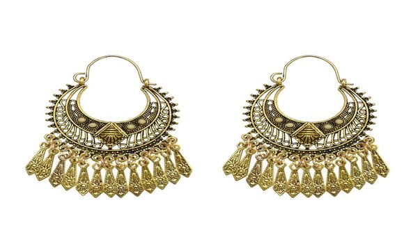 

turkish boho gold metal tassel statement earrings creative vintage carved flower drop dangle earrings for women festival party jew7145218, Silver