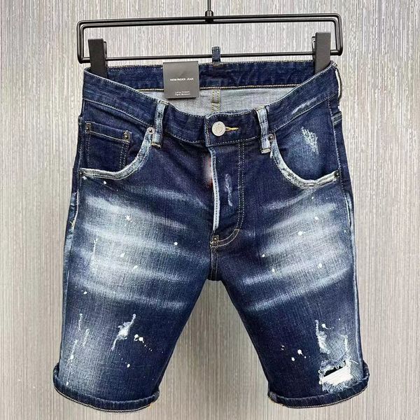 

men denim shorts fade wash paint stretch cotton, Blue