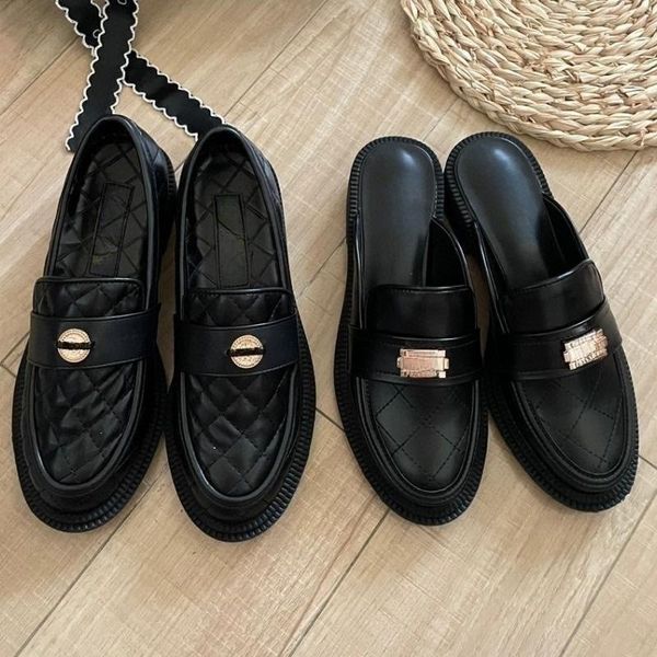 

leather vintage dress shoes luxury designer shoes fashion patent leather loafers womens comfortable semi-slipper sandals new classic casual, Black
