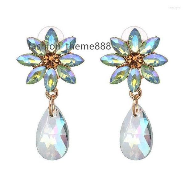 

dangle earrings multicolor flower women drop shiny luxury statement creative trendy jewelry gift wedding party ht330, Silver