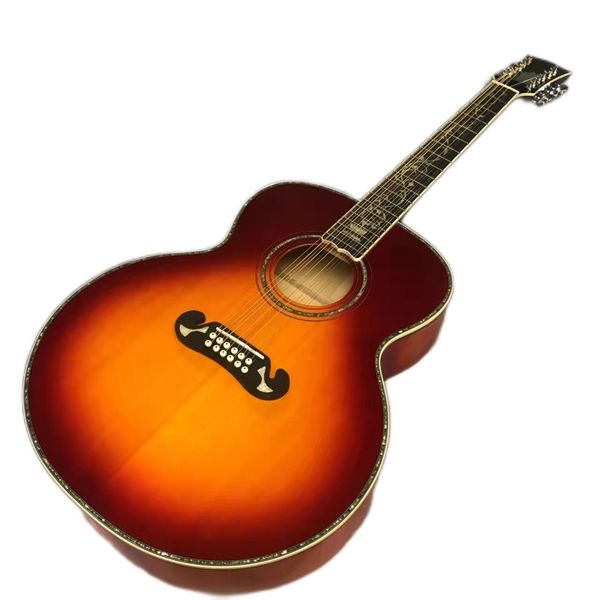 

2023 43 "12 string j200 series full abalone shell inlaid acoustic guitar in cherry red paint