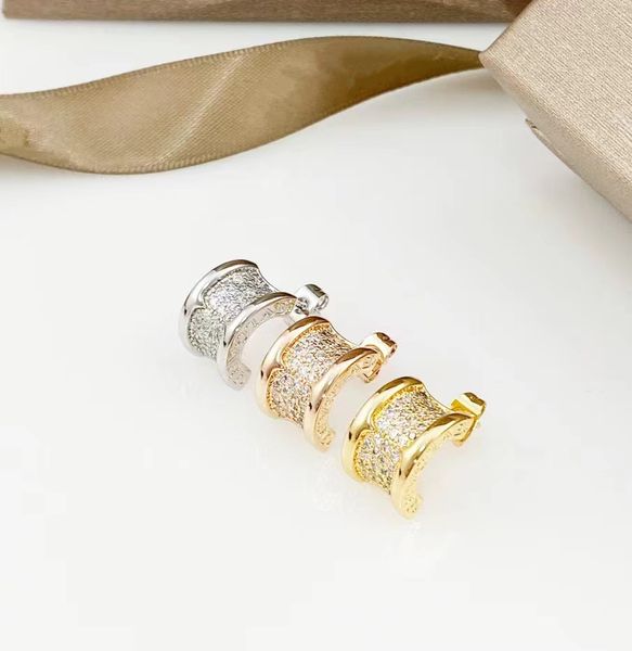 

new classic letter b earrings waist earring hoop & huggie for women full diamond stud gold party all-match earrings jewelry gift not fade je, Golden;silver