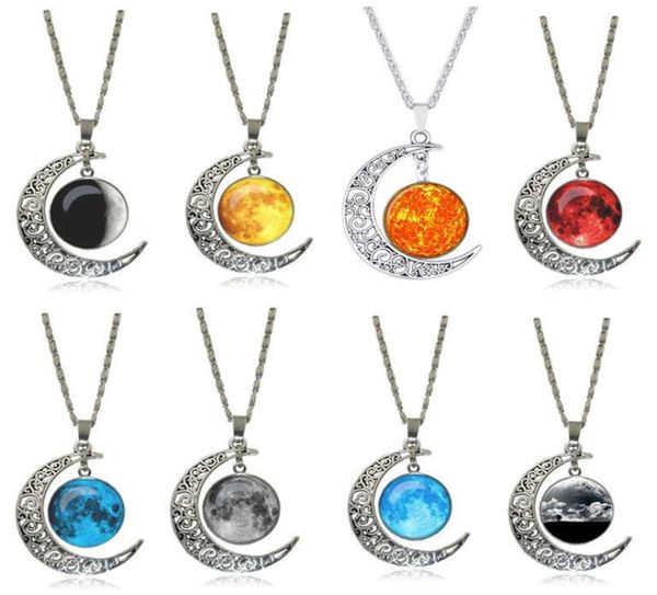 

men and women hollow carved moon star time gem necklace dmfn544 with chain mix order pieces pendant necklaces1123046, Silver