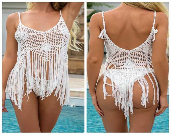 

2021 summer handmade crochet tassel crop cover up women hollow out bikini swimsuit bathing suit coverups x07168620438, Black;gray