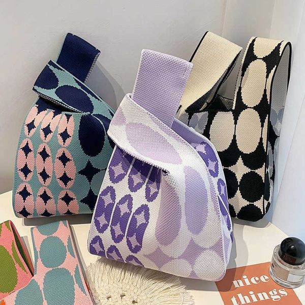 

large capacity small bag women's striped knitting portable tote bag go out portable storage bag version solid color shoulder bag