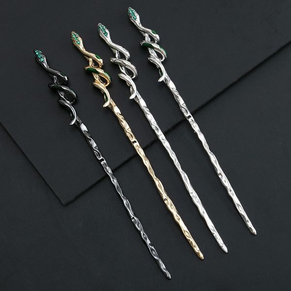 

fashion creative hair pins vintage snake shaped gold color hairpin sticks for women girls engagement party hair accessories, Black;brown