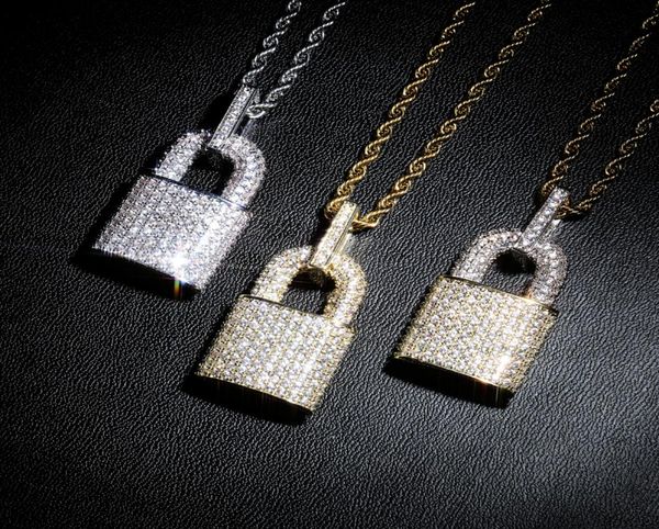 

hip hop bling lock pendant iced out bling cubic zircon necklace for men jewelry charm cx2007213103333, Silver