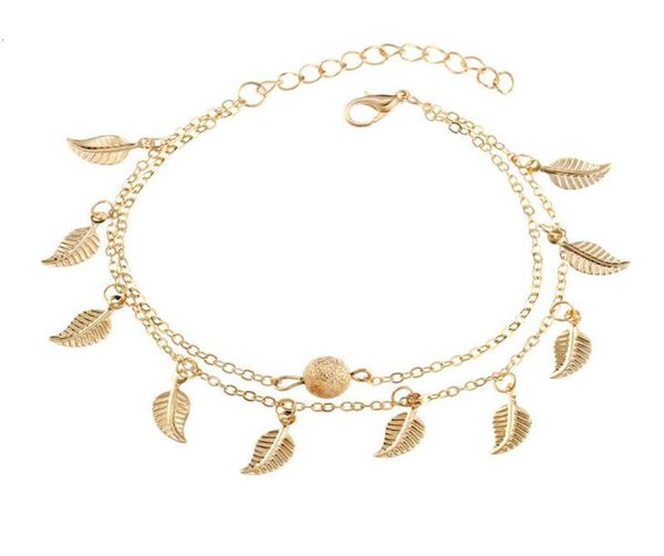 

women gold leaf charm anklets real pos gold chain ankle beaded anklets bracelet fashion 18k gold ankle bracelets foot jewelry9492692, Red;blue