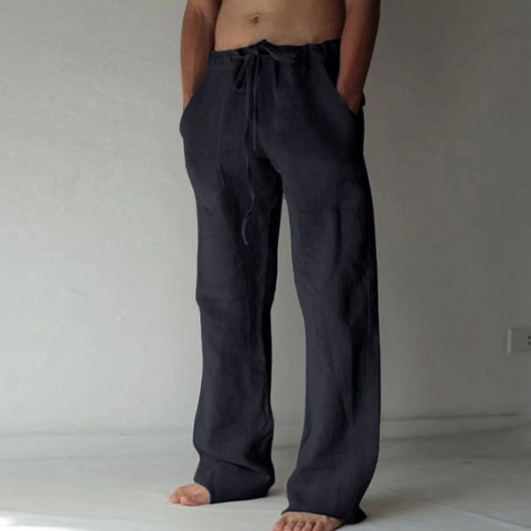 

mens pants trousers solid length full casual daily mid waist mens drawstring pocket breathable at home wide legged loose 230706, Black