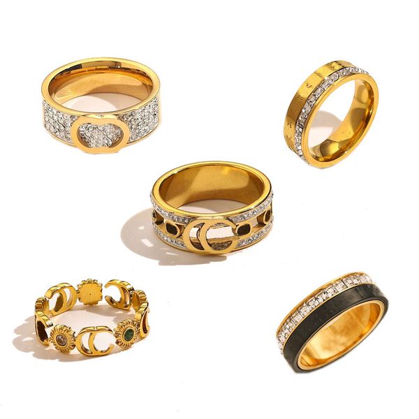 

classic jewelry designer rings women love wedding supplies diamond 18k gold plated stainless steel ring fine finger ring, Slivery;golden