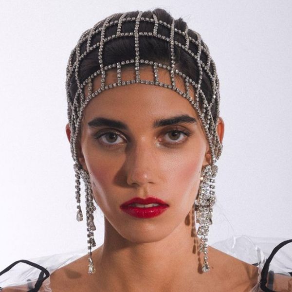 

hair chain selling rhinestone hair chain female fashion personality multilayer mesh rhinestone hair chain designer jewelry, Silver