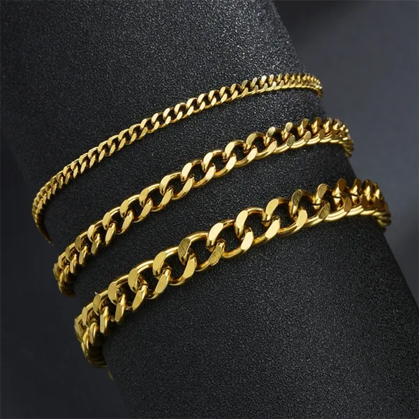 

3mm 5mm 7mm cuban chain mens bracelet desinger stainless steel south american 18k gold black man bracelets bangles fashion silver chains hip
