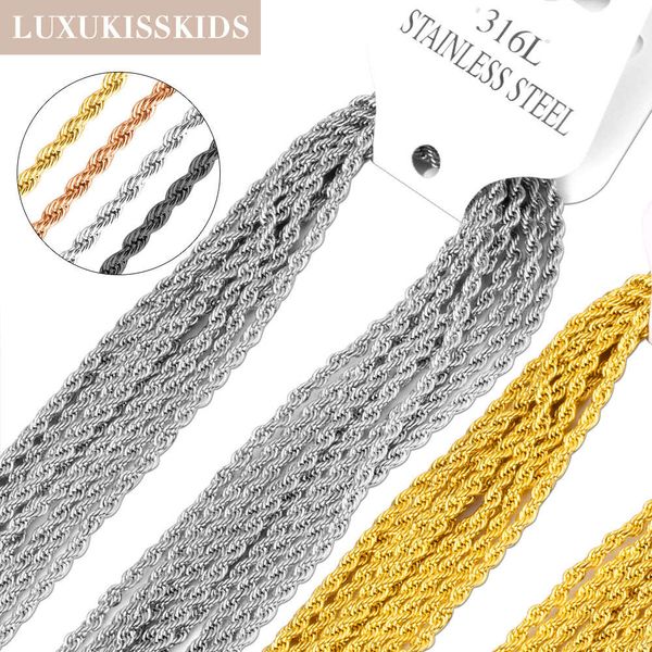 

luxukisskids wholesale bulk rope chains gothic twist kpop necklace stainless steel plated items 10pcs/lots diy accessories, Silver