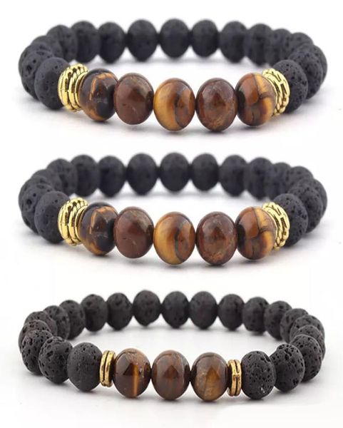 

volcanic stone tiger eye stone bracelet white turquoise healing energy birthstone beads bracelet yoga bangle elastic bracelet6157148, Black