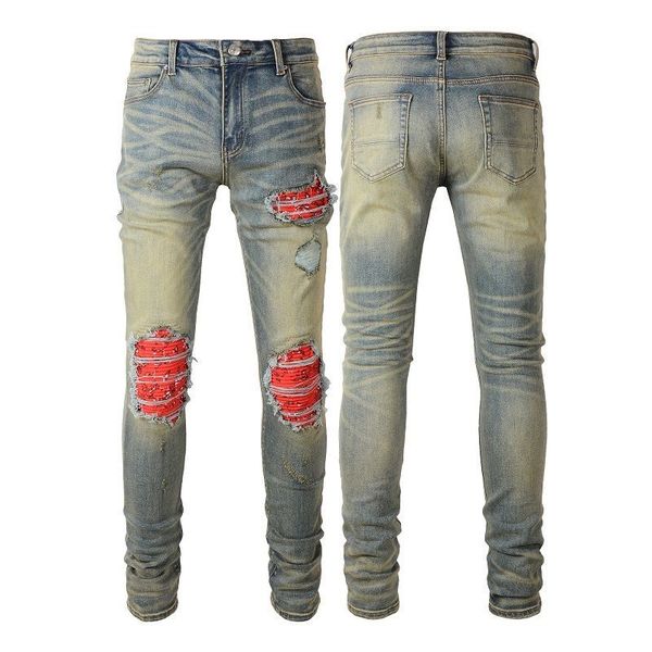 

designer jeans mens skinny jeans desig colors pants long hippop sticker embroidery straight streetwear pants wholesale 29-38 #02, Blue