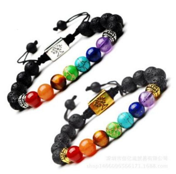 

tree of life natural stone lava bead 7 yoga chakra essential oil diffuser bracelet buddha fashion jewelry for women men gift 2 col1418410, Black