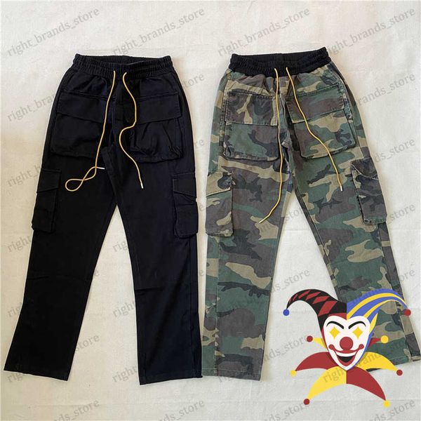 

men's pants multiple pockets rhude camouflage pants men women 1 1 cargo rhude pants leg buckle trousers t230707, Black