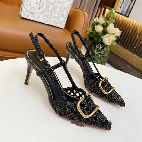 

designer women's high heeled sandals new fashion leather office slippers party shoes with pointed toe size 35-43 8.5cm, Black