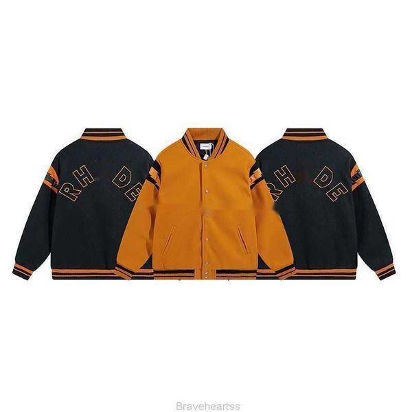 

men designer brand rhude clothing fashion coats lightning stick design loose baseball jacket for couple woolen for sports windbreak, Black;brown