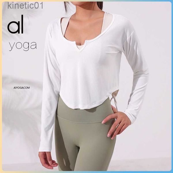 

desginer alo yoga t shirt originfitness suit women's long sleeved tight suit autumn and winter dance running training sportswear, White
