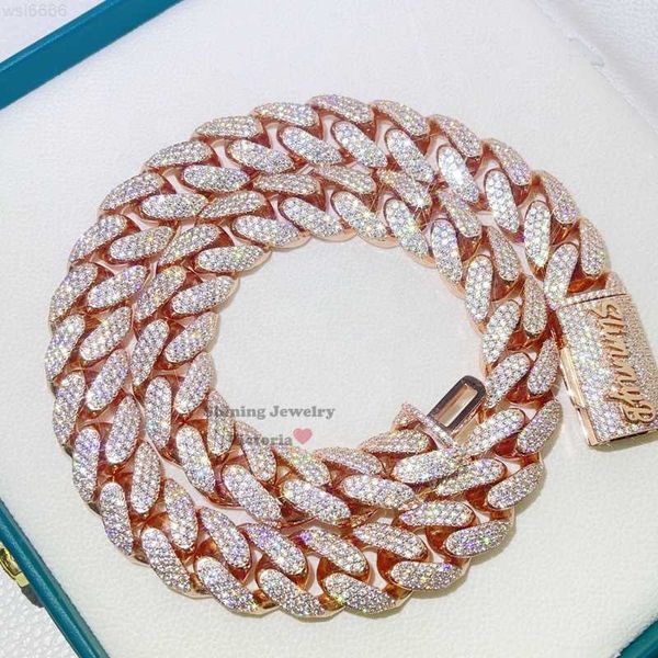 

solid silver 18mm rose gold moissanite diamond name clasp hip hop custom name chain
