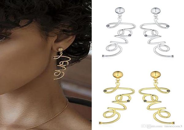 

korean fashion love letter earrings for women gold silver color black rhinestone alloy statement earring jewelry1676173