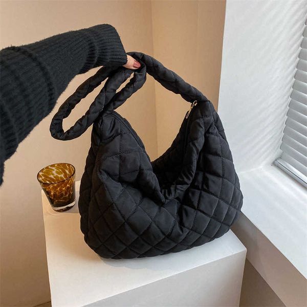

down jacket bag women's bag new simple solid color tote bag autumn and winter rhombus large capacity casual shoulder bag