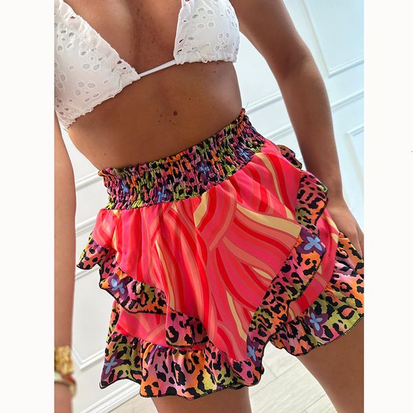 

women's shorts fandy lokar thin leopard printed shorts women fashion elastic waist short women elegant ruffle summer shorts female ladi, White;black