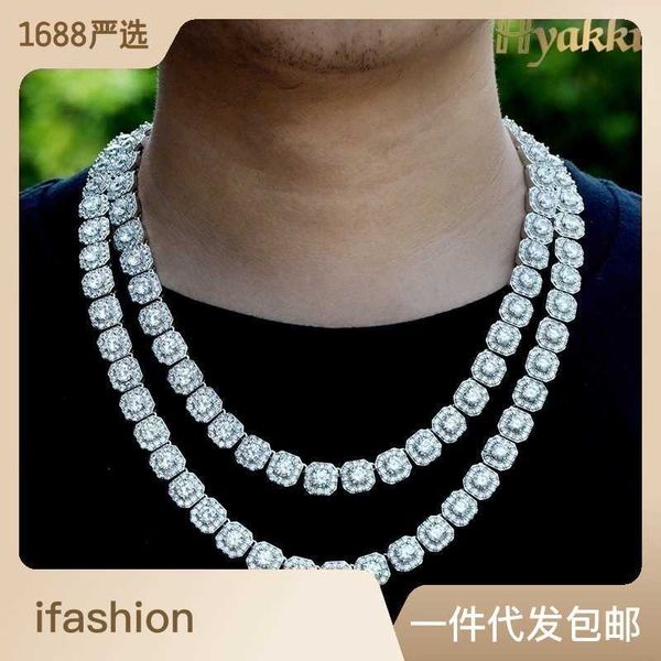 

hip hop jewelry ice inlaid zircon hiphop rock candy cuban full diamond bracelet necklace chain, Silver
