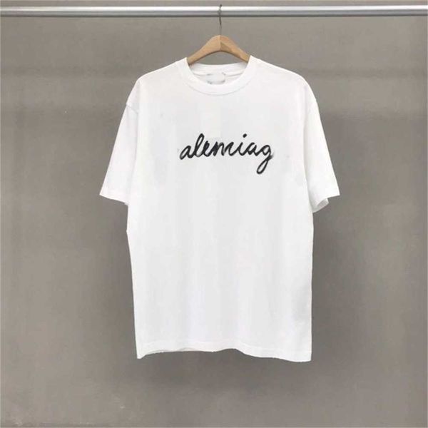 

designer graffiti balanciagas cursive signature t shirt smiling sport printed brand men women tshirts front letters woman shirts hoodies siz, White;black