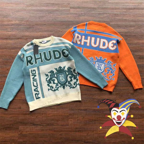 

men's sweaters orange jacquard rhude sweater men women casual o-neck sweatshirts t230707, White;black