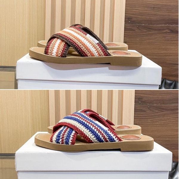 

designer slides designer slippers women slippers luxury slippers fashion sandals beach sandals cross band color matching woven flat bottomed, Black