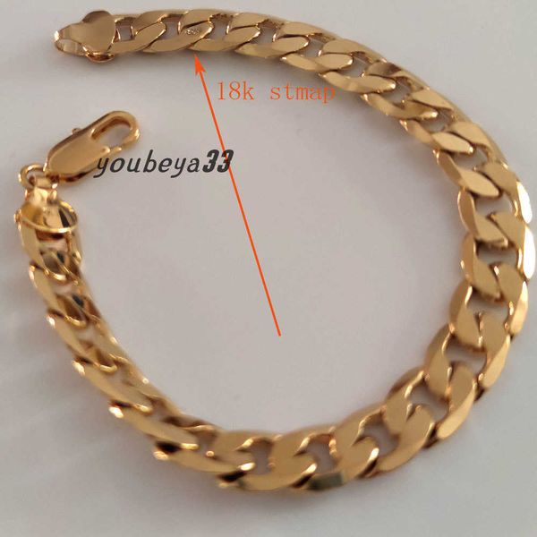 

18ct yellow gold gf heavy miami curb cuban link chain mens bracelet solid genuine chunky jewellery - 21cm, Black