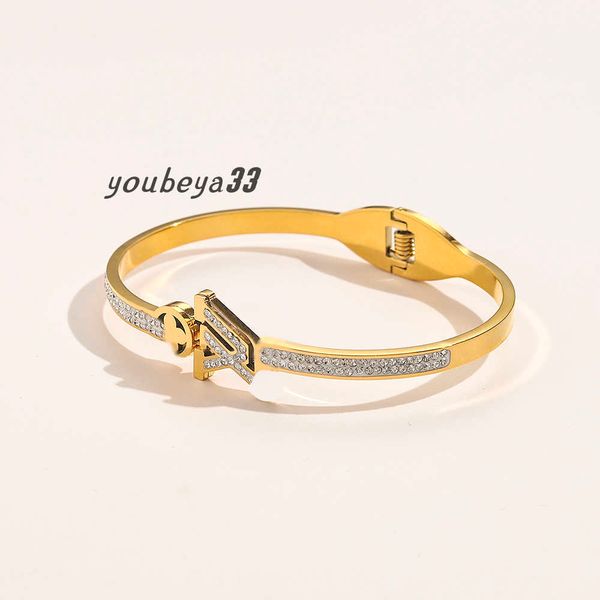 

designer branded bracelets women bangle luxury designer letter bracelet crystal 18k gold plated stainless steel wedding lovers gift jewelry, Black