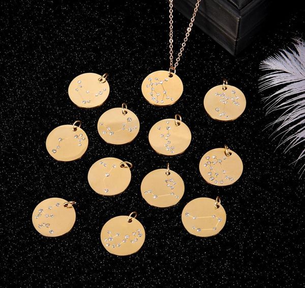 

12 constellation necklace crystal zodiac necklace pendants will and sandy stainless steel coin necklaces6380553, Silver