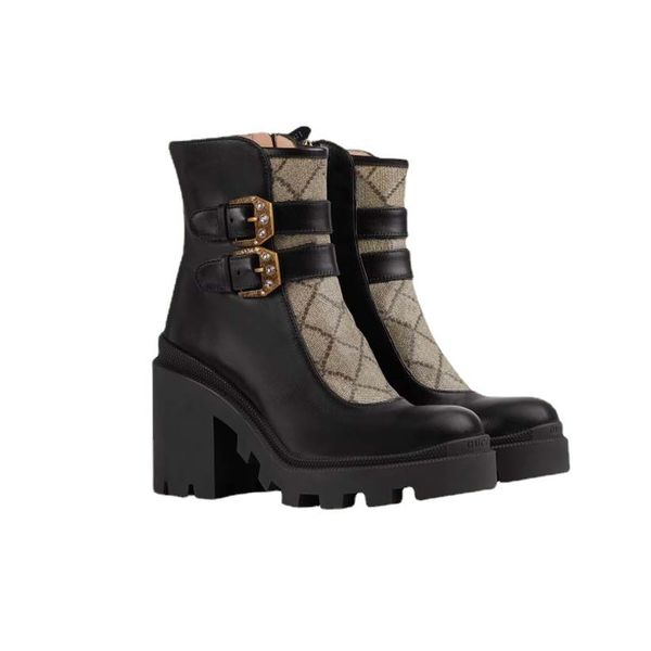 

women knee boots designer platform heel leather ankle boot real leather shoes fashion shoe winter fall rubber sole riding cowboy motorcycle, Black