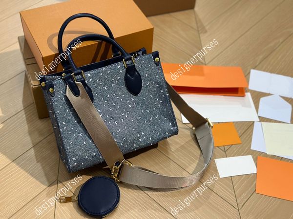 

tz blue denim printed tote bag designer onthego handbags large capacity travel handle canvas wide shoulder strap crossbody bag fashion shoul