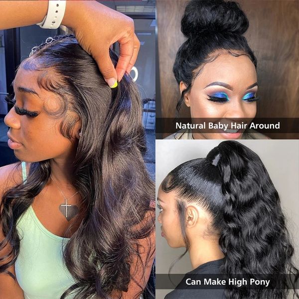 

new design 360 full lace wig human hair pre plucked 13x4 hd lace frontal wig 28 inch body wave lace front wig brazilian hair wigs for women, Black;brown
