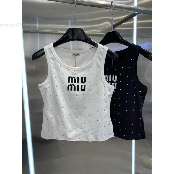 

m23 spring and summer new fashion simple flocking drilling letter sleeveless short fit versatile camisole, White