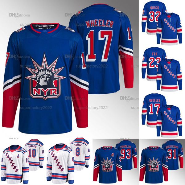 

new york 17 blake wheeler rangers jersey jonathan quick mika zibanejad igor shesterkin adam fox patrick kane vladimir tarasenko artemi panar, Black;red