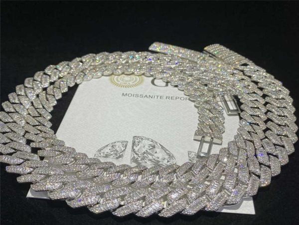 

15mm wide 925 sterling silver hip hop jewelry custom cuban link chain vvs baguette moissanite diamond cuban link chain2285959